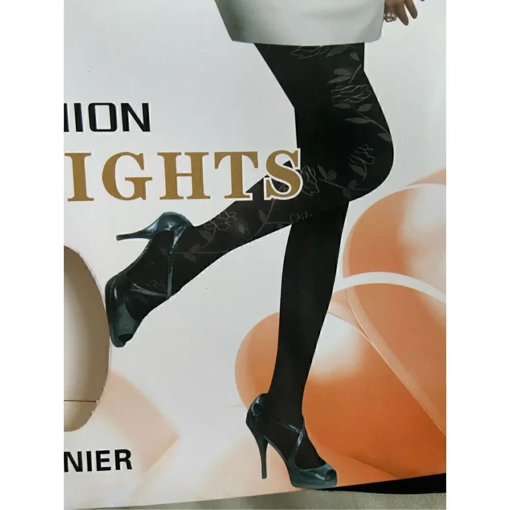 3/$15 Black Tights Floral Rose Sheer Design S/M